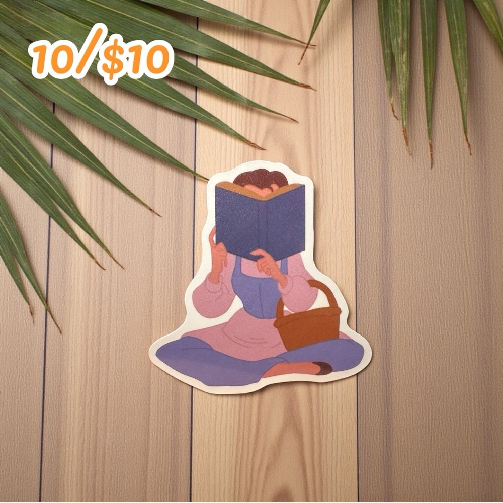 Cozy Reading Girl Vinyl Sticker – Book Lover Aesthetic - Approximately 2 1/4”